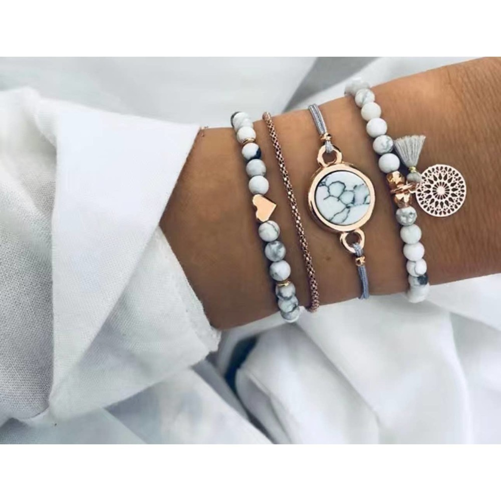4 pcs turquoise tassel bracelet set